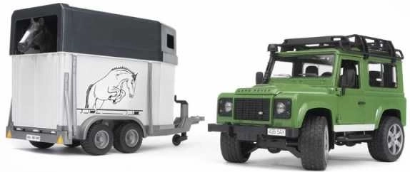 BRUDER LAND ROVER DEFENDER avec remorque pour chevaux