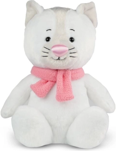 Chat en peluche 28 cm avec nez coloré et écharpe