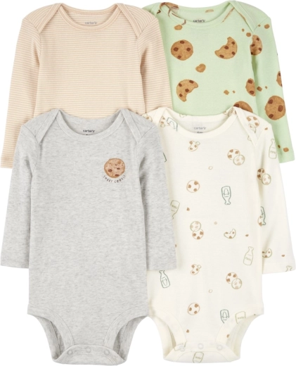 Body bébé à manches longues Carter's Milk & Cookies, lot de 4, taille 56