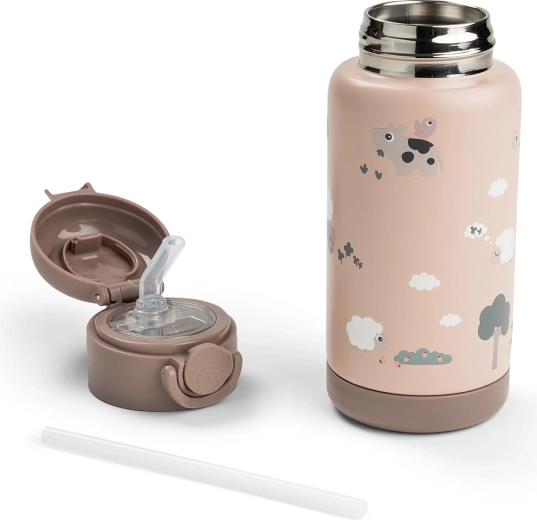 Done by Deer gourde isotherme avec paille Tiny farm rose 340 ml