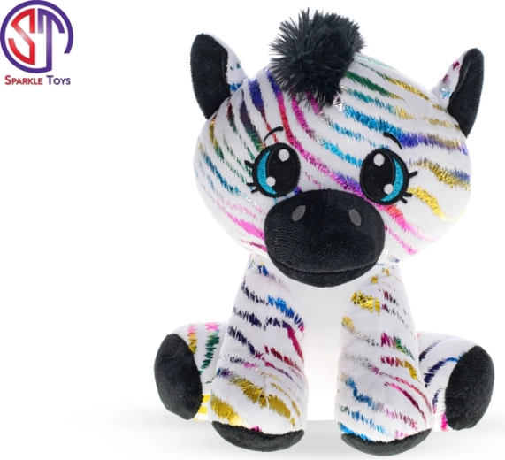Zèbre en peluche avec paillettes arc-en-ciel 24 cm – assis
