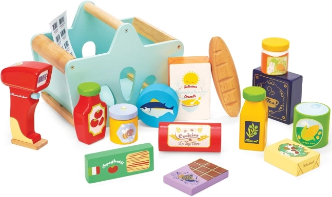 Le Toy Van panier en bois avec aliments et scanner