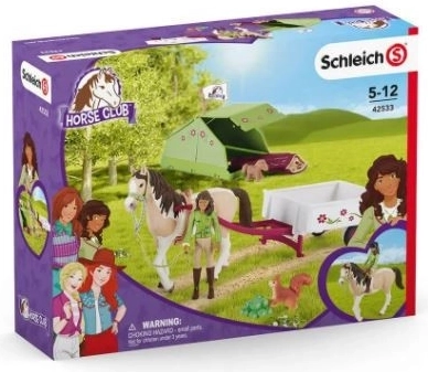 Schleich Horse Club Sarah avec son poney pinto et équipement de camping