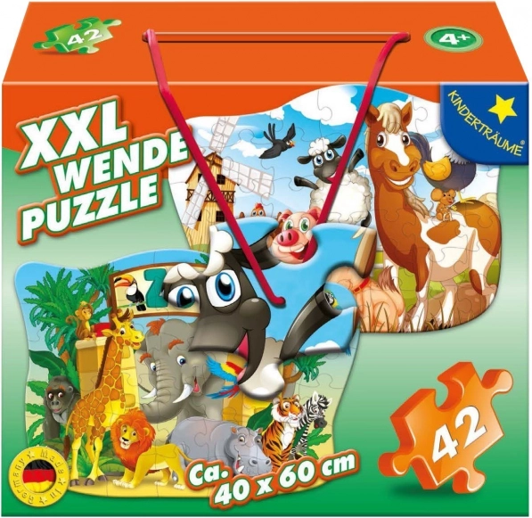 M.I.C. puzzle recto-verso animaux de la ferme et du zoo, 42 pièces