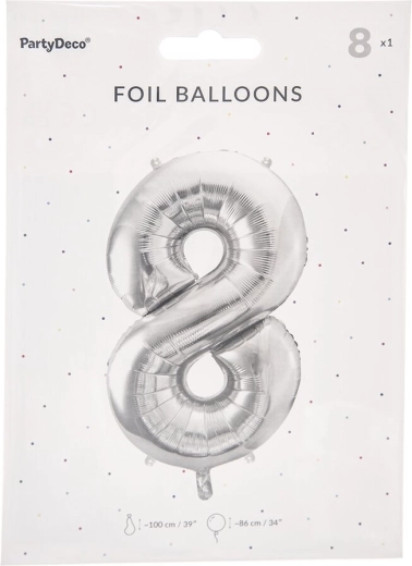 Ballon en aluminium chiffre 8 argenté 86 cm