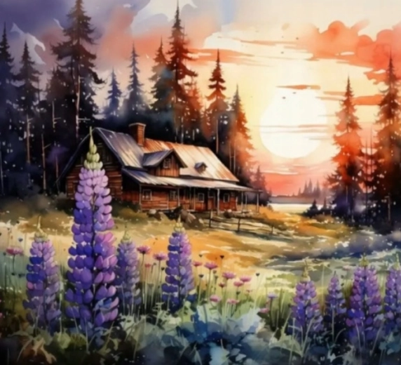 Peinture au diamant Chalet forestier 30 × 40 cm
