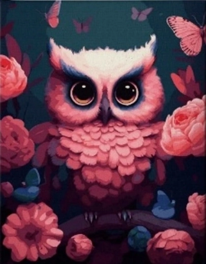 Peinture diamant Chouette rose 30 × 40 cm