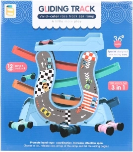 Piste de course en plastique avec petites voitures, toboggan, 4 voitures