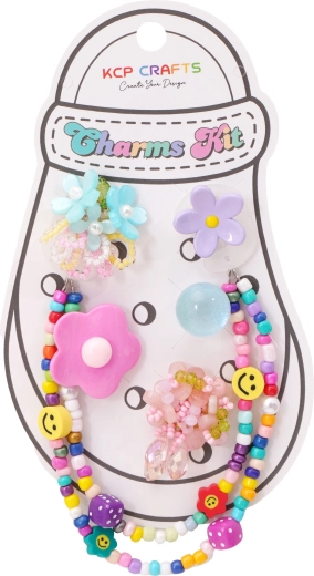 Ensemble d’accessoires décoratifs pour pantoufles – smileys joyeux et fleurs colorées