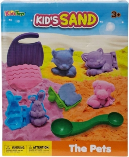 Set de sable cinétique coloré avec moules représentant des animaux