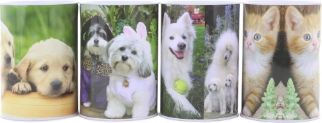 Tirelire en métal avec chiens et chats