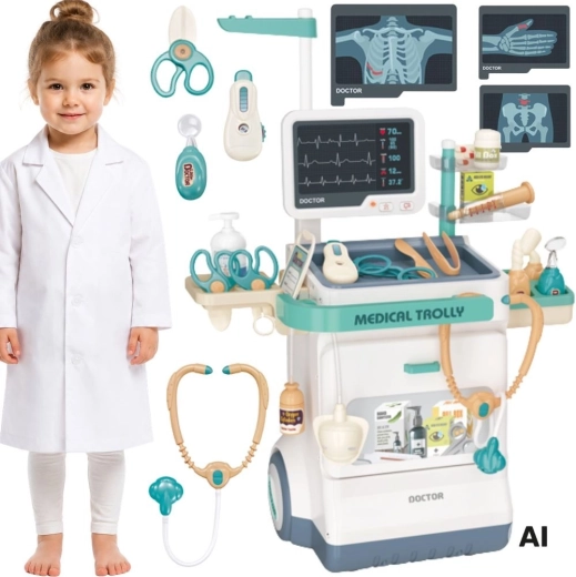 Woopie chariot médical petit docteur avec ECG, sons et lumière - 1 pièce