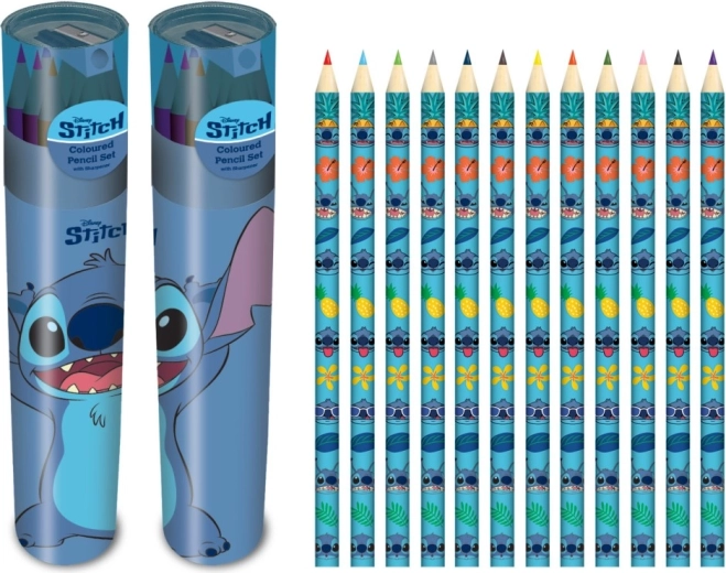 Lilo & Stitch set de crayons de couleur en tube avec taille-crayon (12 couleurs)