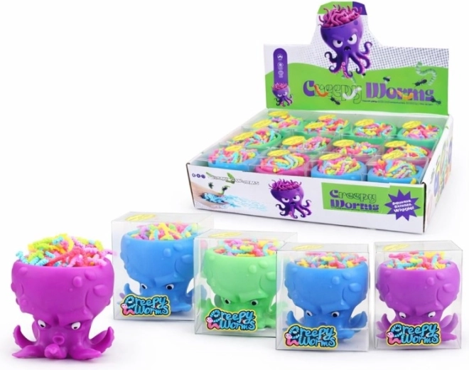 Vers dans une pieuvre 7 cm – jouet sensoriel coloré pour enfants