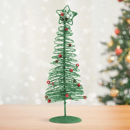 Sapin de Noël métallique scintillant vert, 28 cm