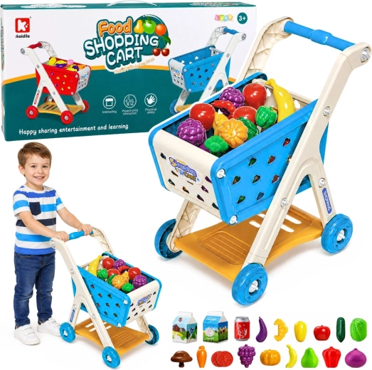 Chariot de courses pour enfant avec aliments et accessoires, bleu (26 pièces) - 1 pièce