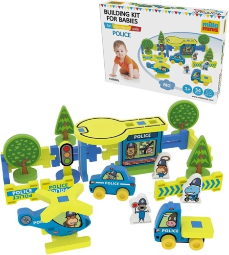 Millaminis grande station de police baby soft – construction en mousse 34 pièces