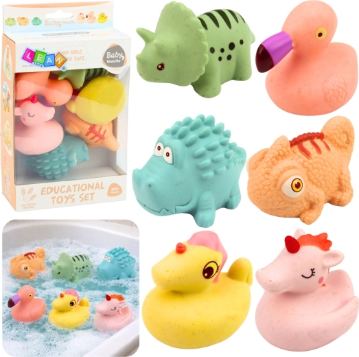 Ensemble de 6 petits animaux de bain en caoutchouc souple, pastels