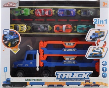 Camion à piles avec piste et petites voitures 2-en-1
