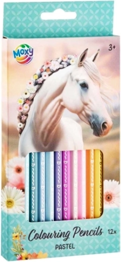 Crayons de couleur pastel avec motif de cheval blanc – lot de 12 pcs