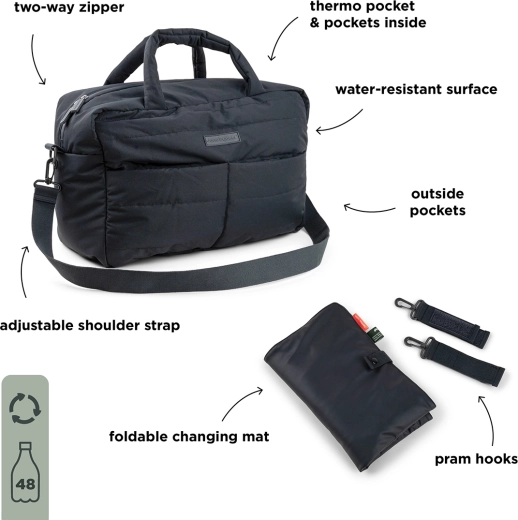 Sac à langer matelassé noir Done by Deer