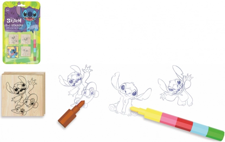 Tampons avec coussinet en bois 4,5 × 4,5 cm avec crayon de cire LILO & STITCH