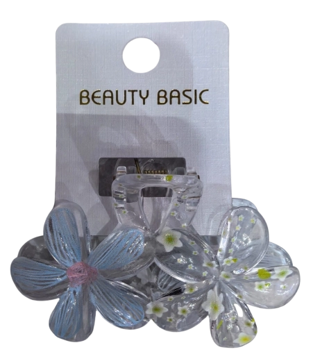 PINK pince à cheveux transparente avec deux fleurs bleue - 1 pièce