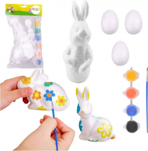 Kit de peinture d'ornements de Pâques en polystyrène Lapin et 3 œufs avec peintures