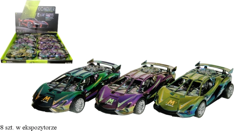 Petite voiture holographique métallisée avec son et lumière - 1 pièce
