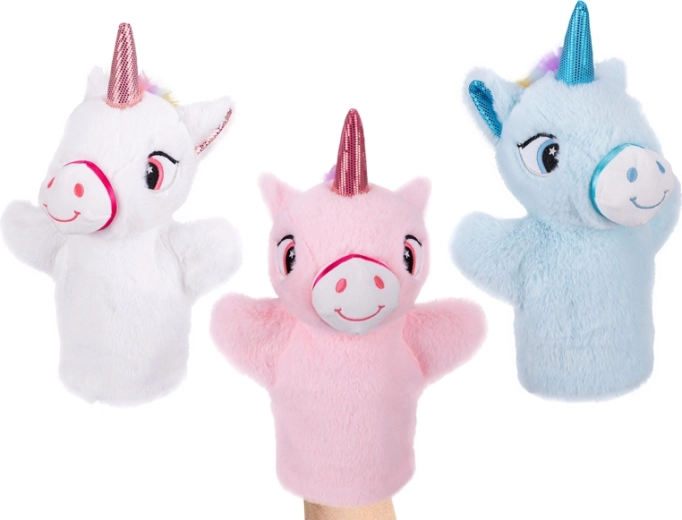 Marionnette en peluche licorne 25 cm avec effet lumineux