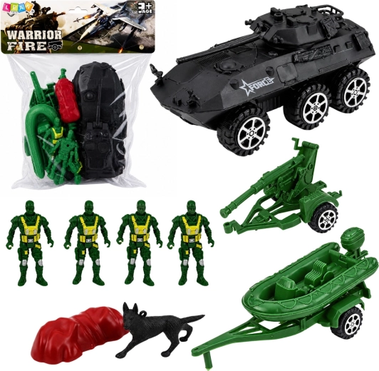 Ensemble militaire avec transport de troupes blindé et figurines de soldats (14 pièces)