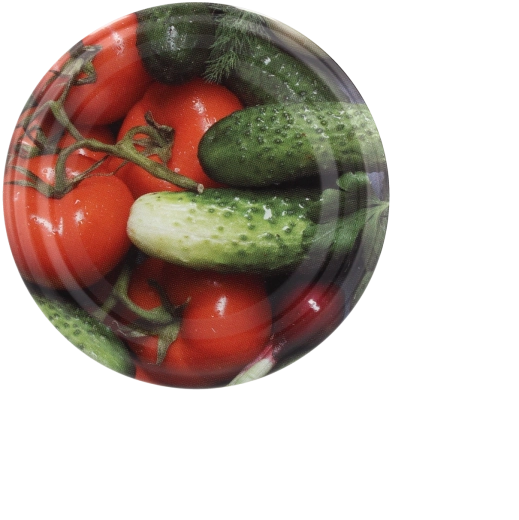 Set de couvercles métalliques pour bocaux 66 mm avec motif concombre et tomate, 10 pcs