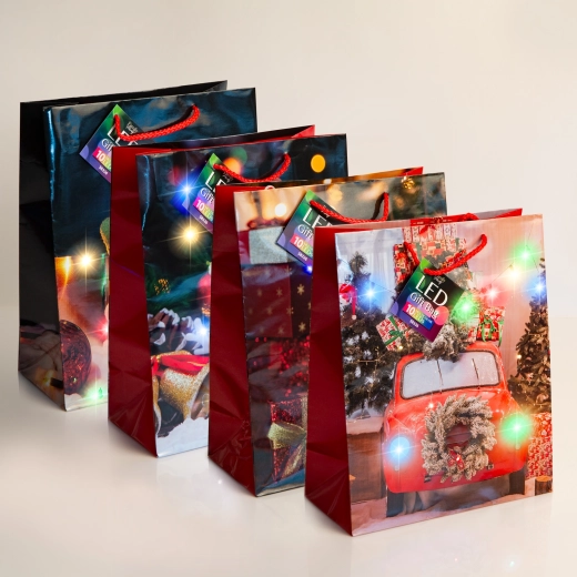 Sac cadeau en papier avec 10 LED multicolores - 1 pièce