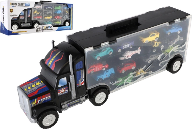 Camion porte-voitures avec mallette de rangement et 14 petites voitures, 57 cm