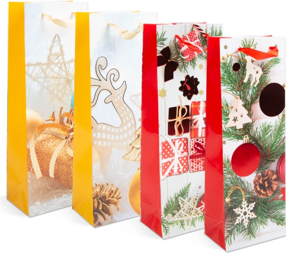 Sac cadeau en papier de Noël pour bouteille - 1 pièce