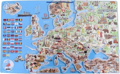 Woody Carte magnétique de l’Europe avec images et jeu de société, 3 en 1