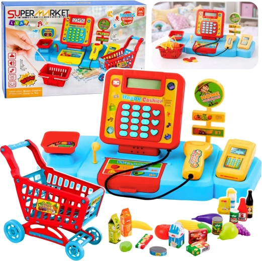 Caisse de supermarché interactive pour enfants avec chariot, scanner et balance