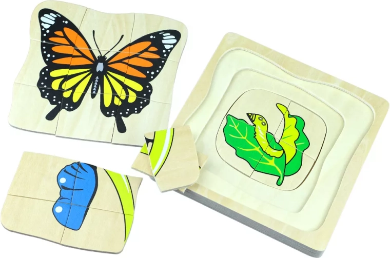 Cycle de vie du papillon – puzzle Montessori en bois multicouche