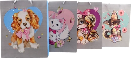 Sac cadeau en papier avec motif de petit chien ou de chaton