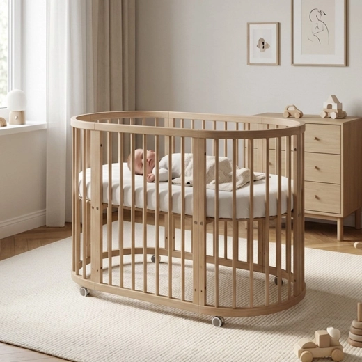 Lit évolutif pour enfant 3-en-1 ovale avec matelas, noyer