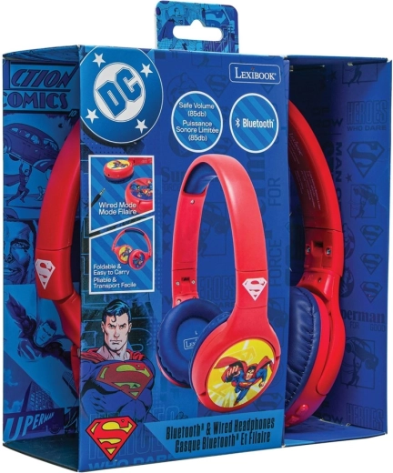 Casque Bluetooth pour enfants 2-en-1 avec limiteur de volume SUPERMAN – pliable, filaire et sans fil