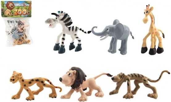 Animaux de safari joyeux ZOO, ensemble en plastique 6 pcs (9–10 cm)