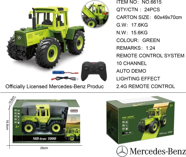 Tracteur Mercedes-Benz vert radiocommandé à l'échelle 1:24