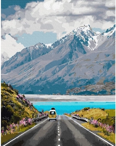 Peinture par numéros Chemin en Montagnes 40x50 Toile + Peintures + Pinceaux