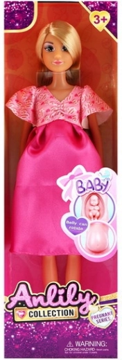 Poupée enceinte en robe rose 30 cm