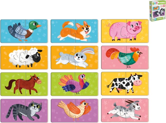 Puzzle pour enfants – Animaux dans une boîte (24 pièces, 12 images) dès 18 mois