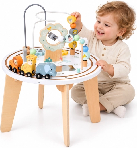 Table sensorielle éducative en bois avec labyrinthe et petit train avec animaux