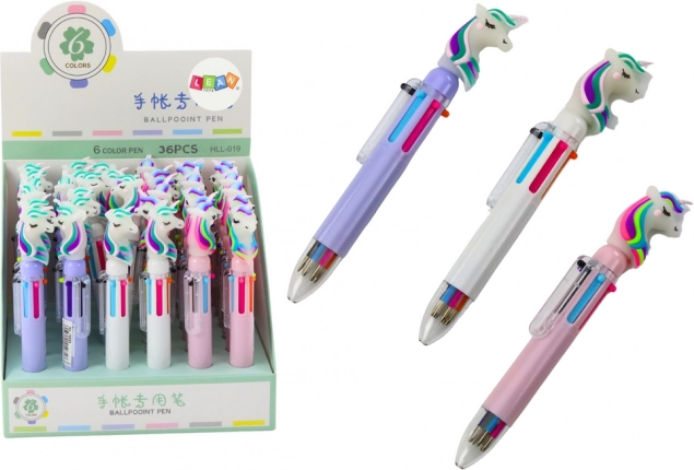 Stylo automatique multicolore Licorne – 6 couleurs