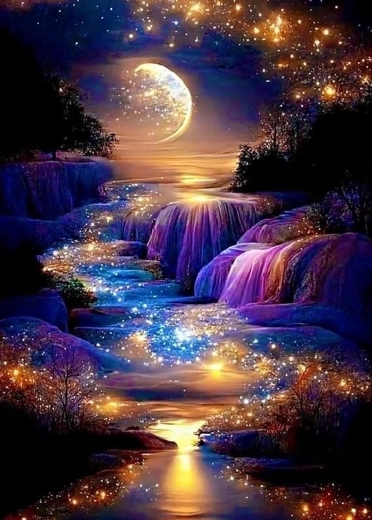 Peinture diamant Lune – paysage doré 30 × 40 cm