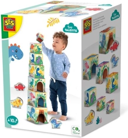 SES Creative tour de cubes empilables avec figurines de dinosaures